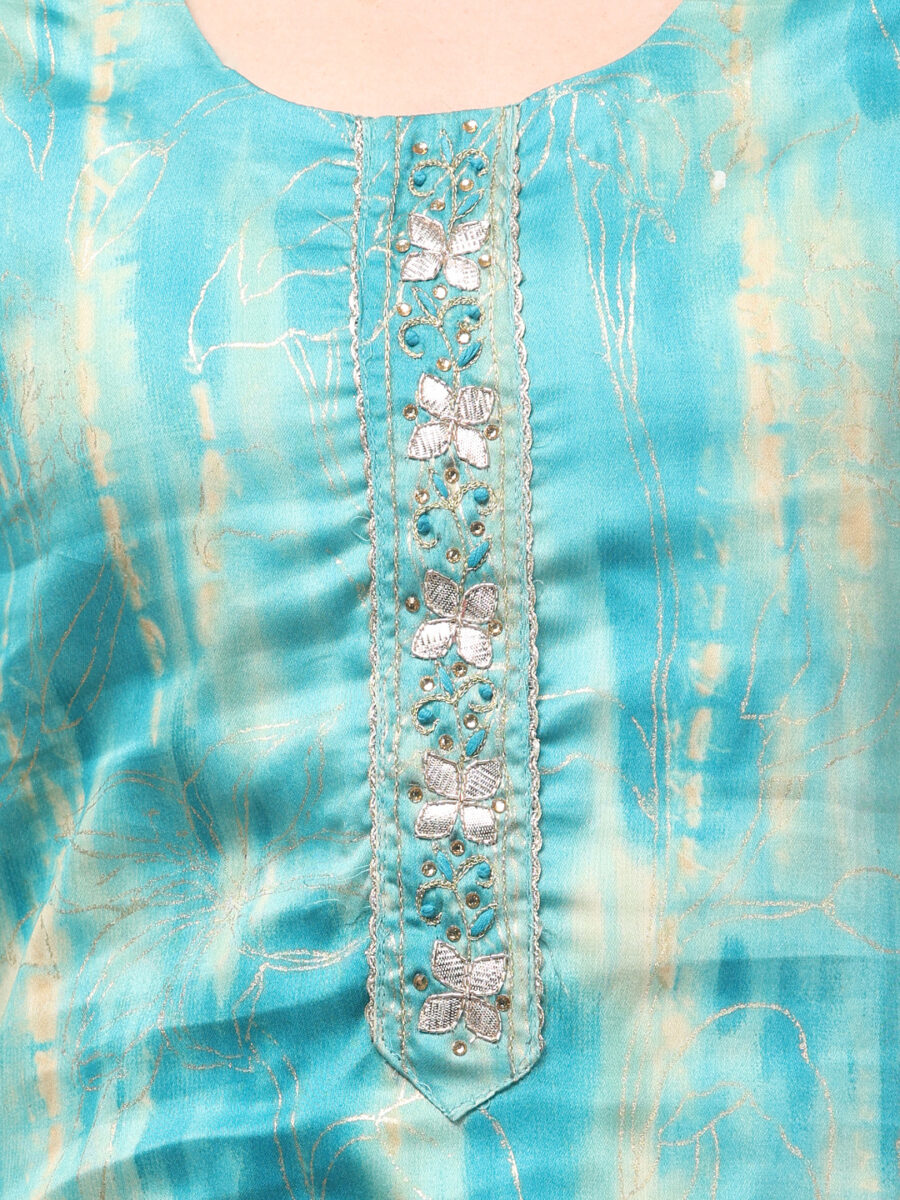 Aronita Sea Green Foil Printed Thread Work Suit Set - Image 8