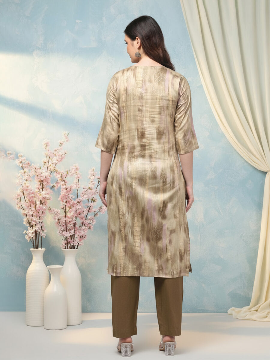 Aronita Olive Green Foil Printed Thread Work Suit Set - Image 4