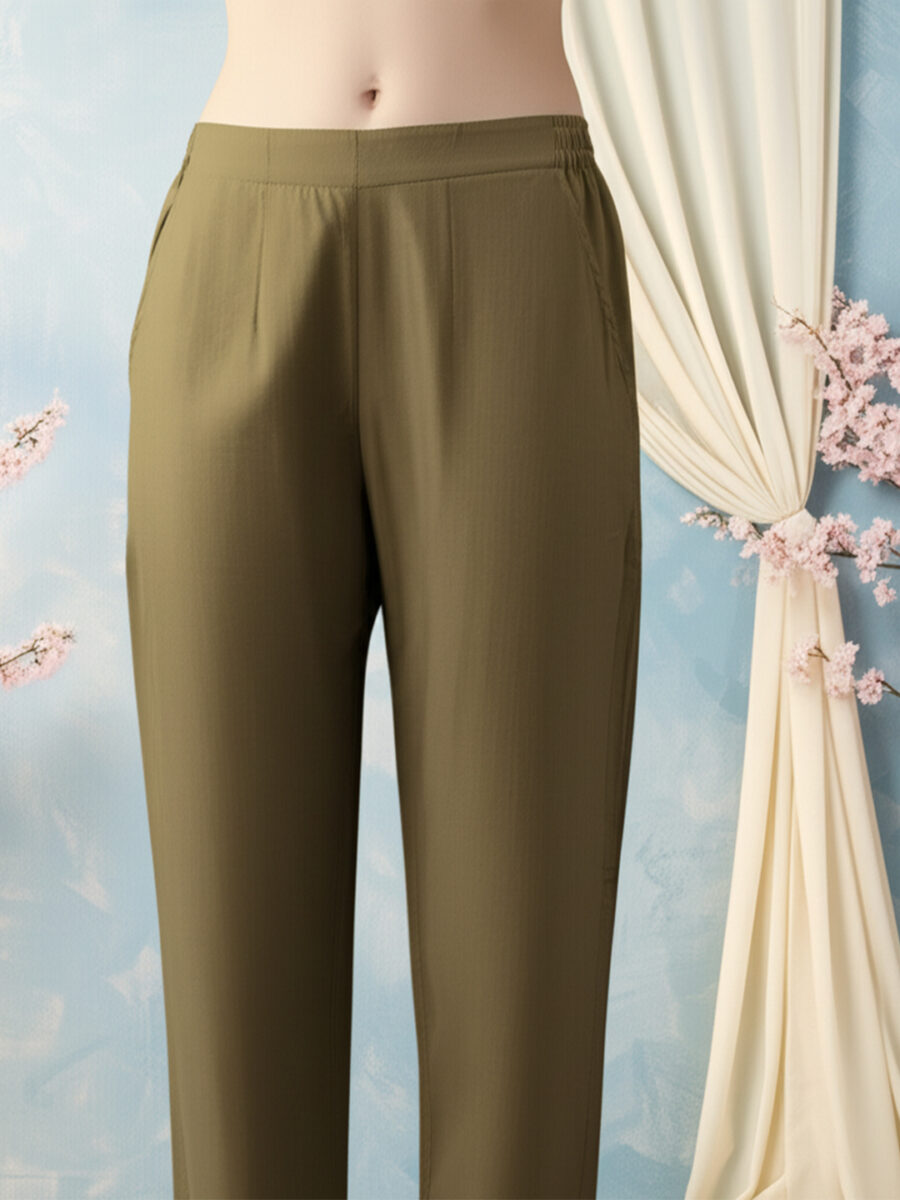 Aronita Olive Green Foil Printed Thread Work Suit Set - Image 5